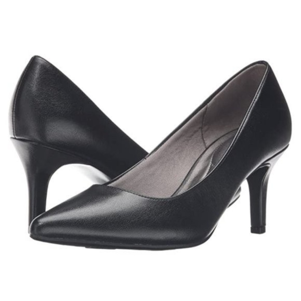 7N 7 N NARROW LifeStride‎ Womens Sevyn Black Faux Leather Point Toe Pumps Heels
